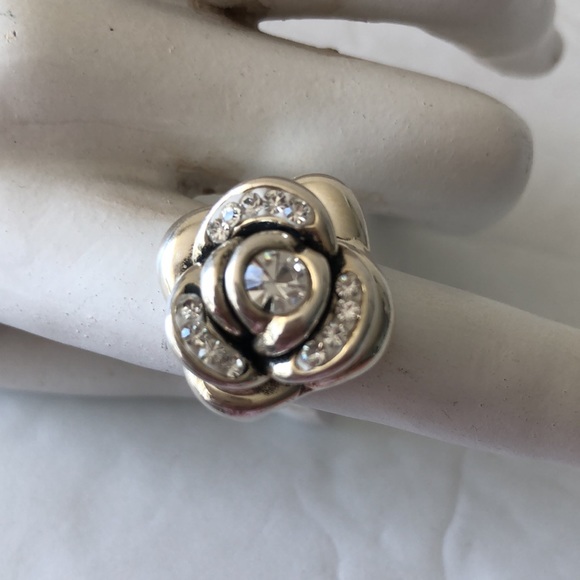 Sterling Silver 925 Flower Ring Electroform w CZ Stones Sz. 7